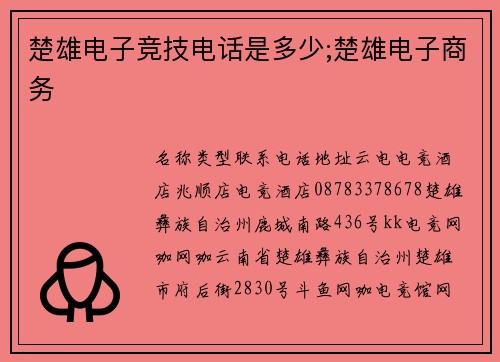 楚雄电子竞技电话是多少;楚雄电子商务