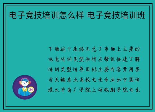 电子竞技培训怎么样 电子竞技培训班